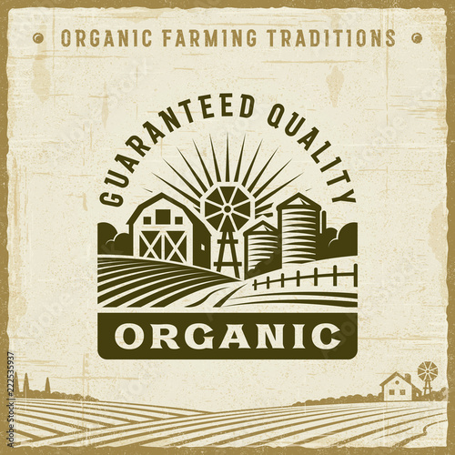 Vintage Organic Guaranteed Quality Label. Editable EPS10 vector illustration with clipping mask and transparency in retro woodcut style.