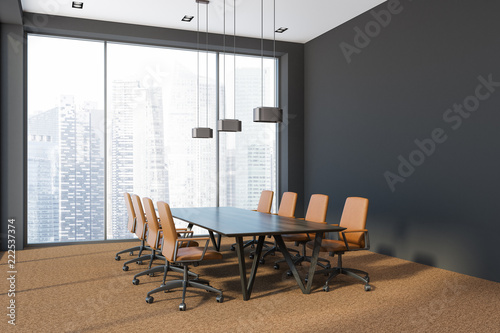 Panoramic meeting room interior  city  side view