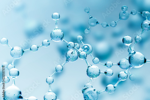 Blue transparent molecule model over blue