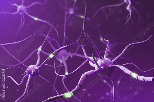Purple neurons with glowing fragments over purple
