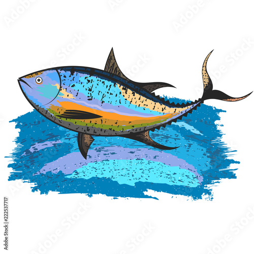 Tuna on blue wave for fishing