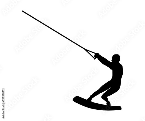 Black silhouette of a man on wakeboard on the white background.