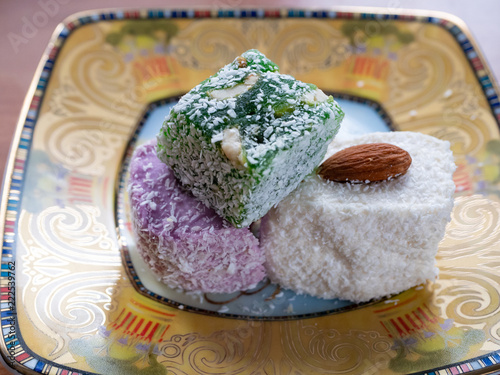 Canvas Print tree different colorful turkish delight candys on plate