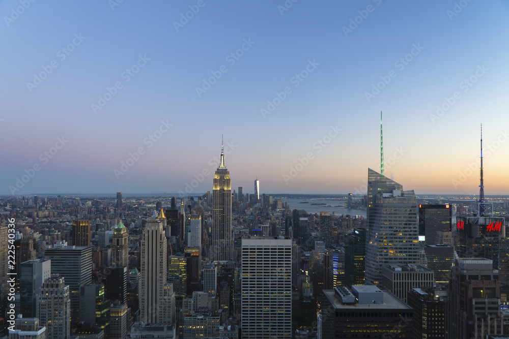 new york city skyline at dusk