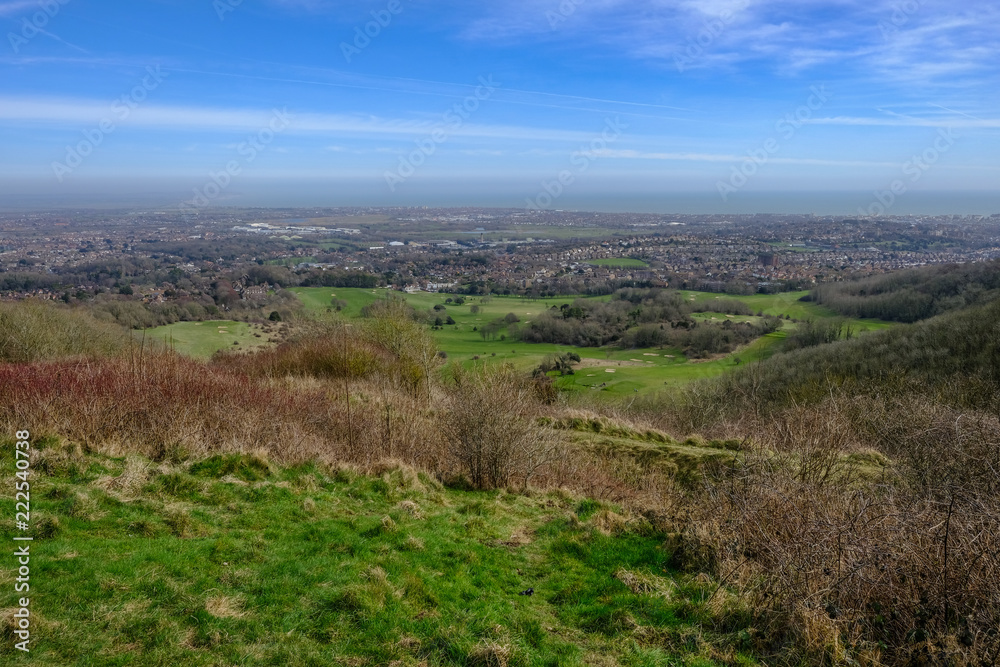 Aerial view of Willingdon golf course from up on the South Downs.