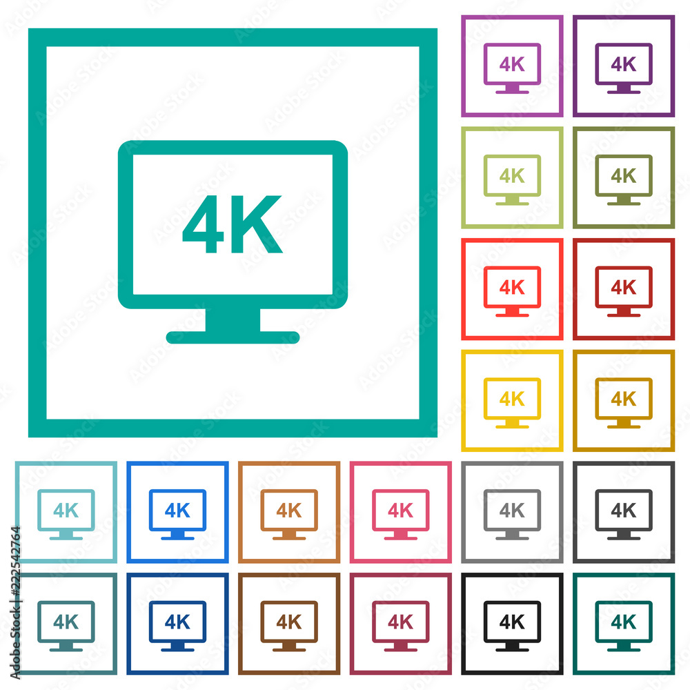 4K display flat color icons with quadrant frames 4K display flat color icons with quadrant frames