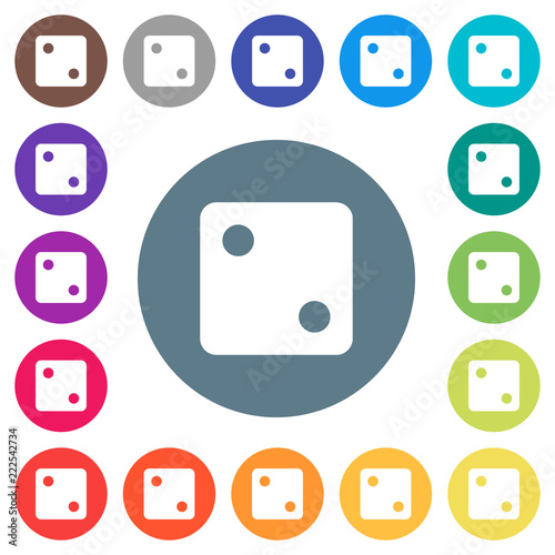 Dice two flat white icons on round color backgrounds
