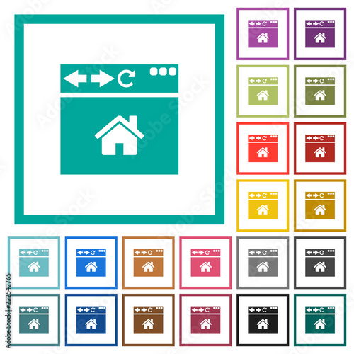 Browser home page flat color icons with quadrant frames