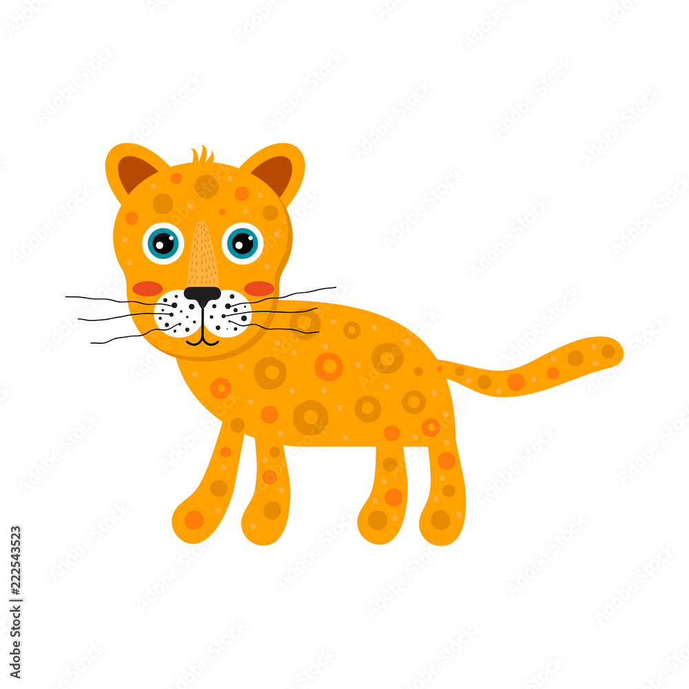 vector illustration. Children's cartoon tropical animal. Cute jaguar for  the kids. Yellow and brown. Stock Vector | Adobe Stock
