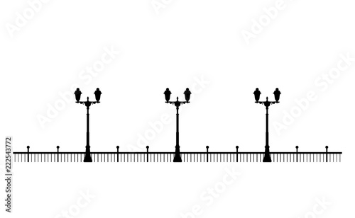 Street black promenade example for design. Architectural solution template editable EPS file, illustration lanterns on the waterfront