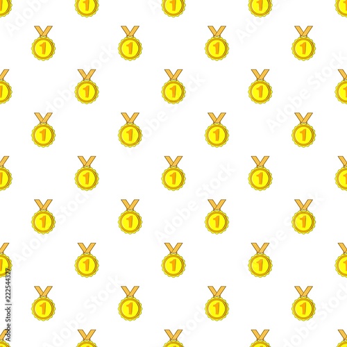 Medal for first place pattern. Cartoon illustration of medal for first place vector pattern for web