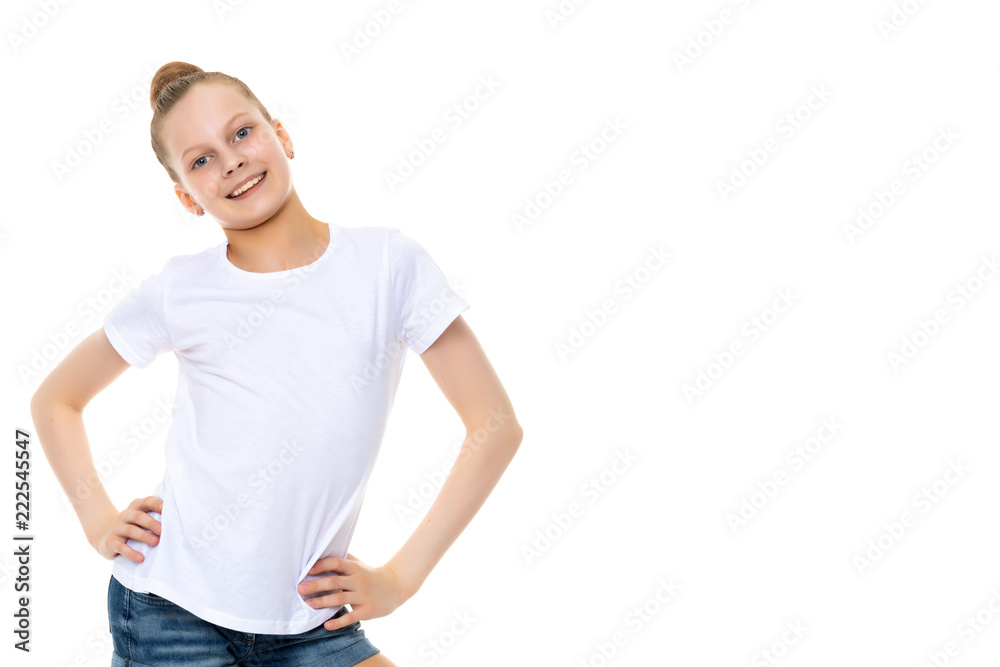 Little girl in a white T-shirt. Little girl in a white T-shirt.