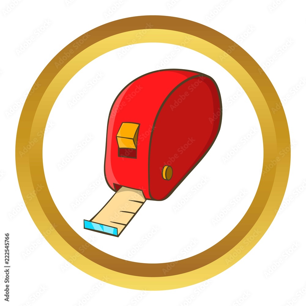 Measuring tape vector icon in golden circle, cartoon style isolated on white background Measuring tape vector icon in golden circle, cartoon style isolated on white background