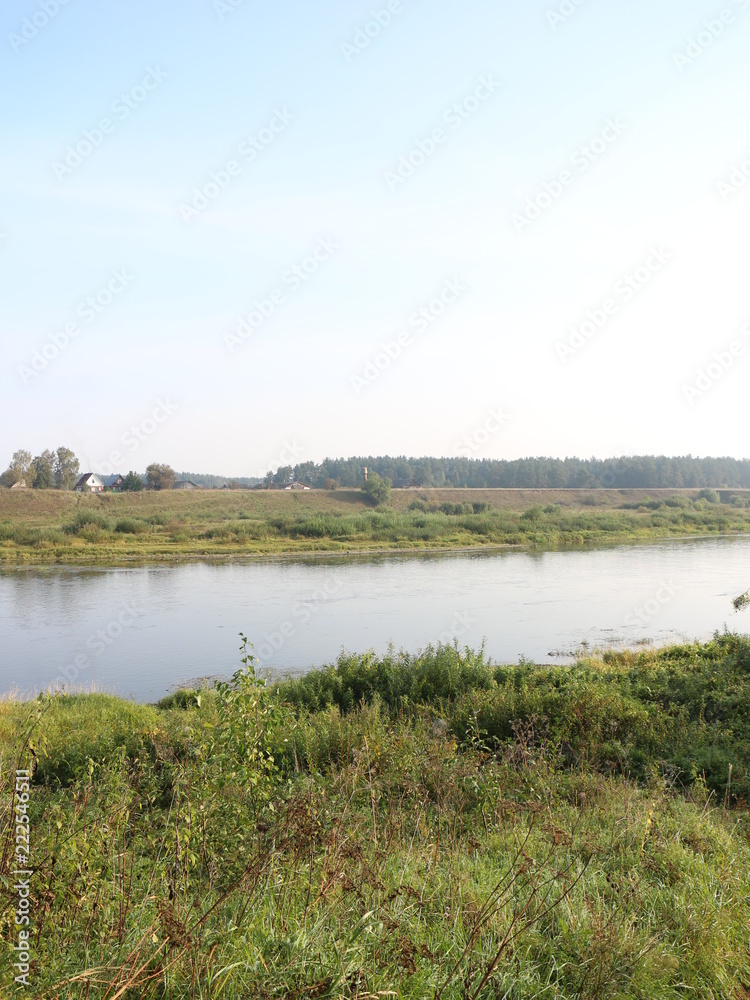 river landscape in the autumn sunny morning river landscape in the autumn sunny morning