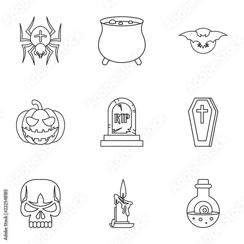 Halloween holiday icons set. Outline illustration of 9 halloween holiday vector icons for web