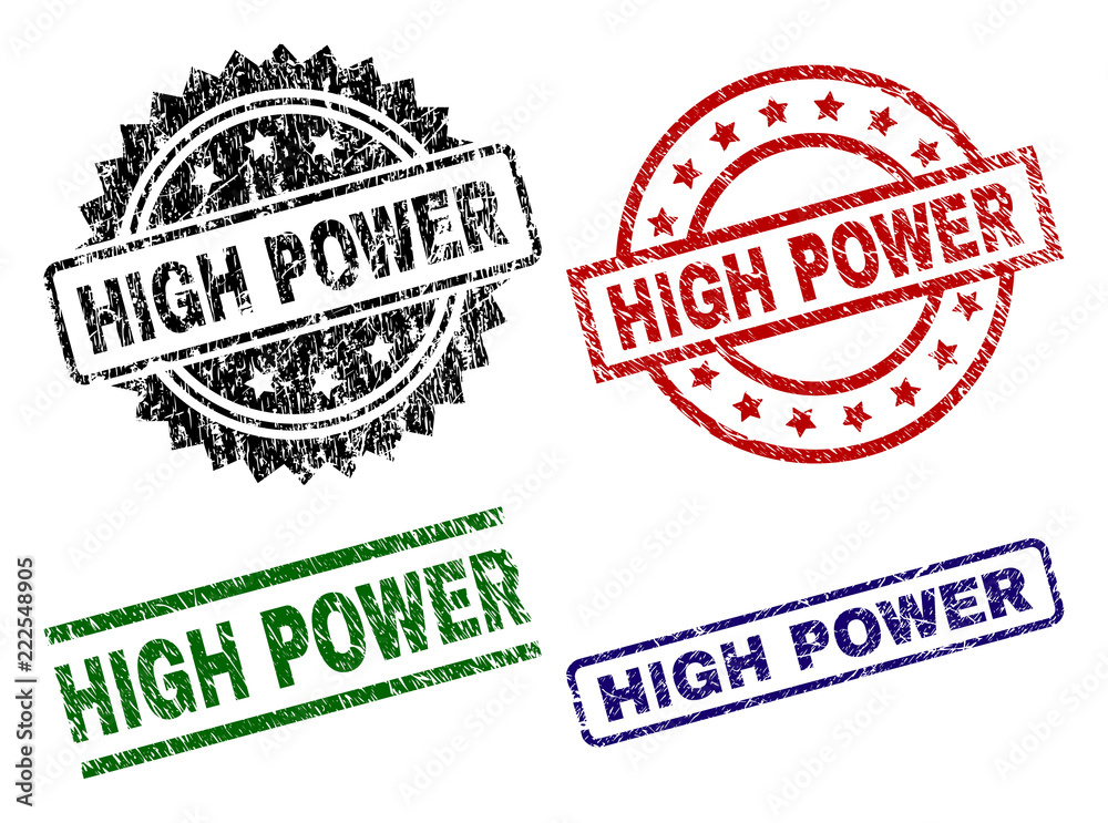 HIGH POWER seal prints with corroded style. Black, green,red,blue vector rubber prints of HIGH POWER caption with scratched style. Rubber seals with circle, rectangle, medal shapes. HIGH POWER seal prints with corroded style. Black, green,red,blue vector rubber prints of HIGH POWER caption with scratched style. Rubber seals with circle, rectangle, medal shapes.