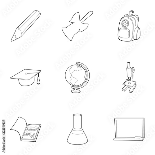 School icons set. Outline illustration of 9 school vector icons for web