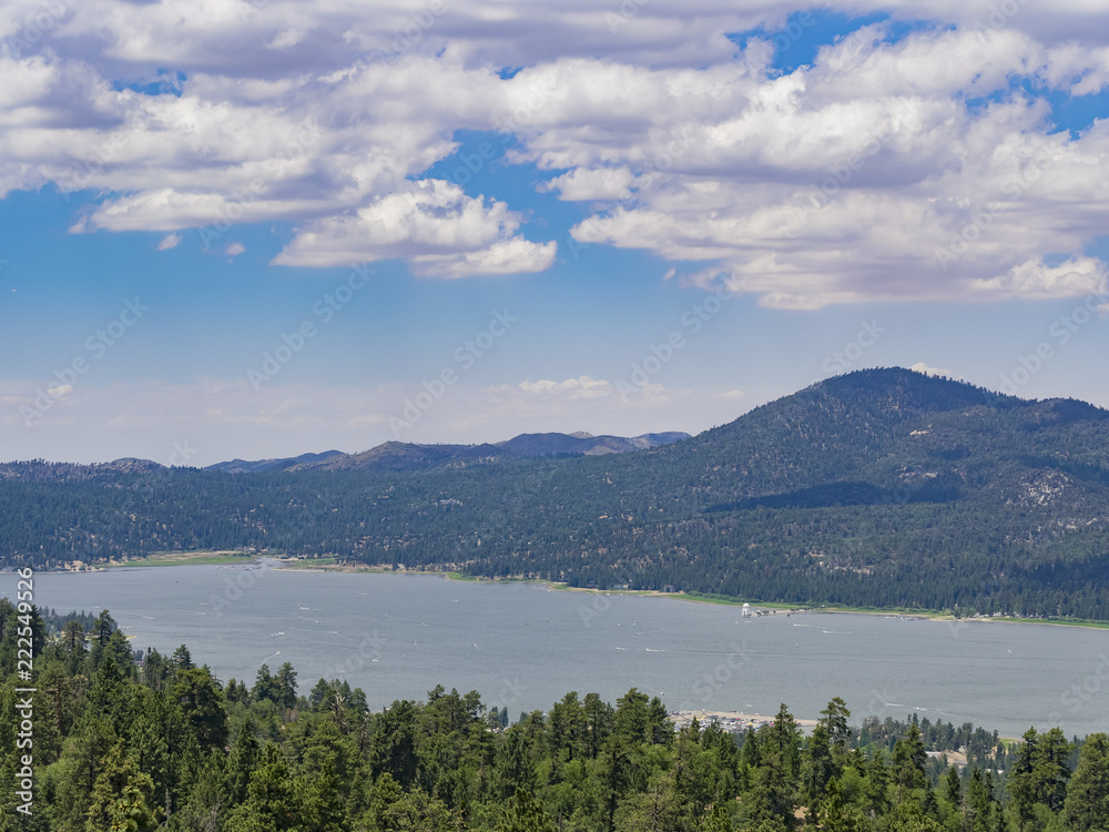 Sunny aerial view of the Big bear lake near Los Angeles