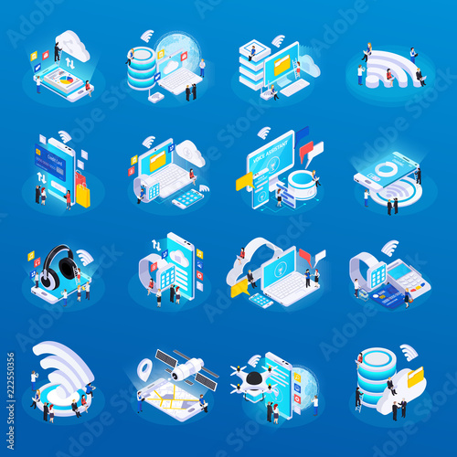 Wireless Technology Isometric Icons 