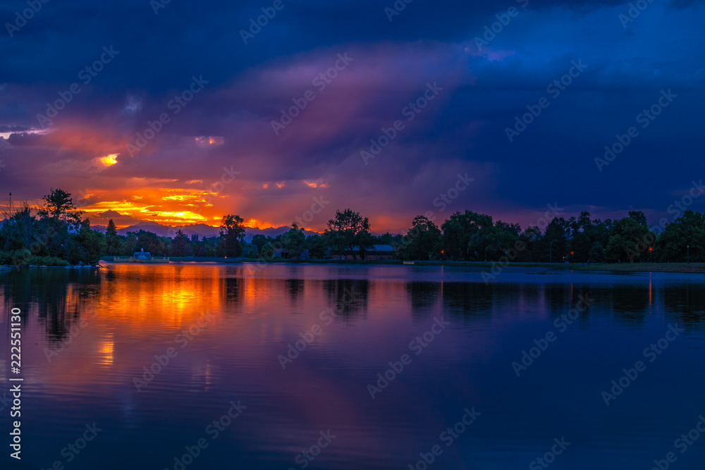 Colorful Sunset in City Park in Denver, Colorado