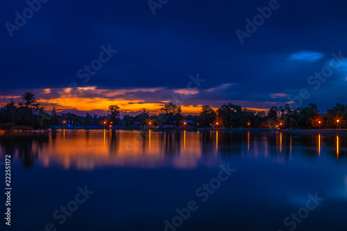 Colorful Sunset in City Park in Denver  Colorado