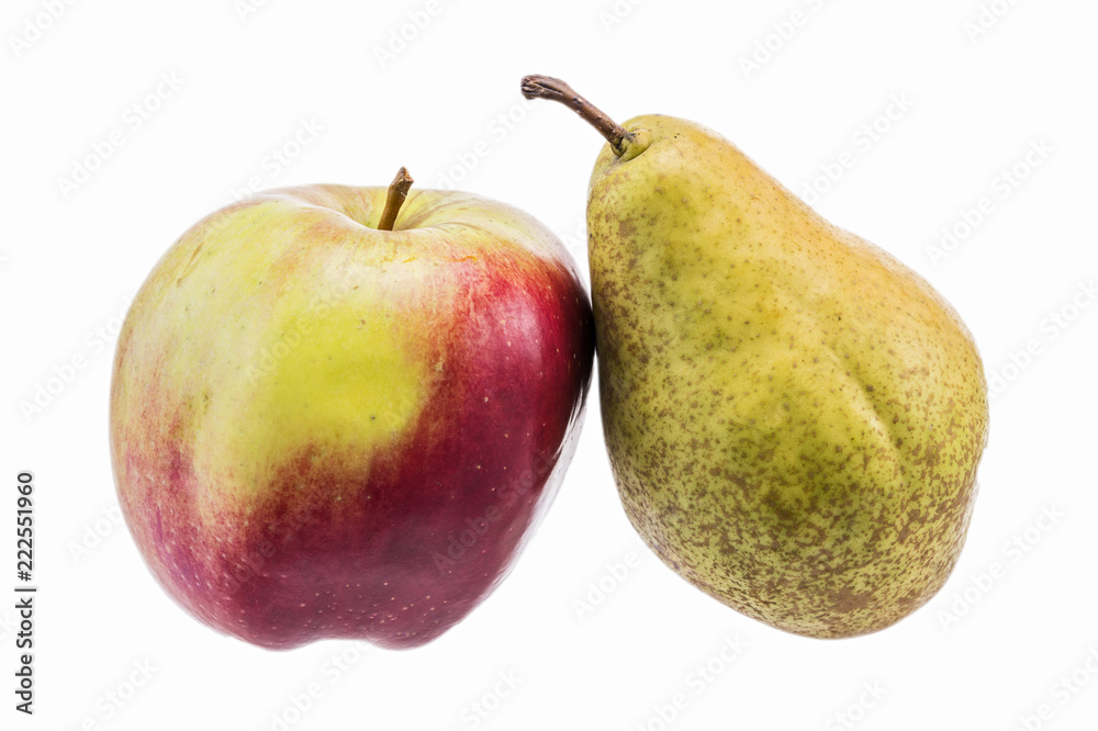 ripe pears and apples close-up isolated on white background ripe pears and apples close-up isolated on white background