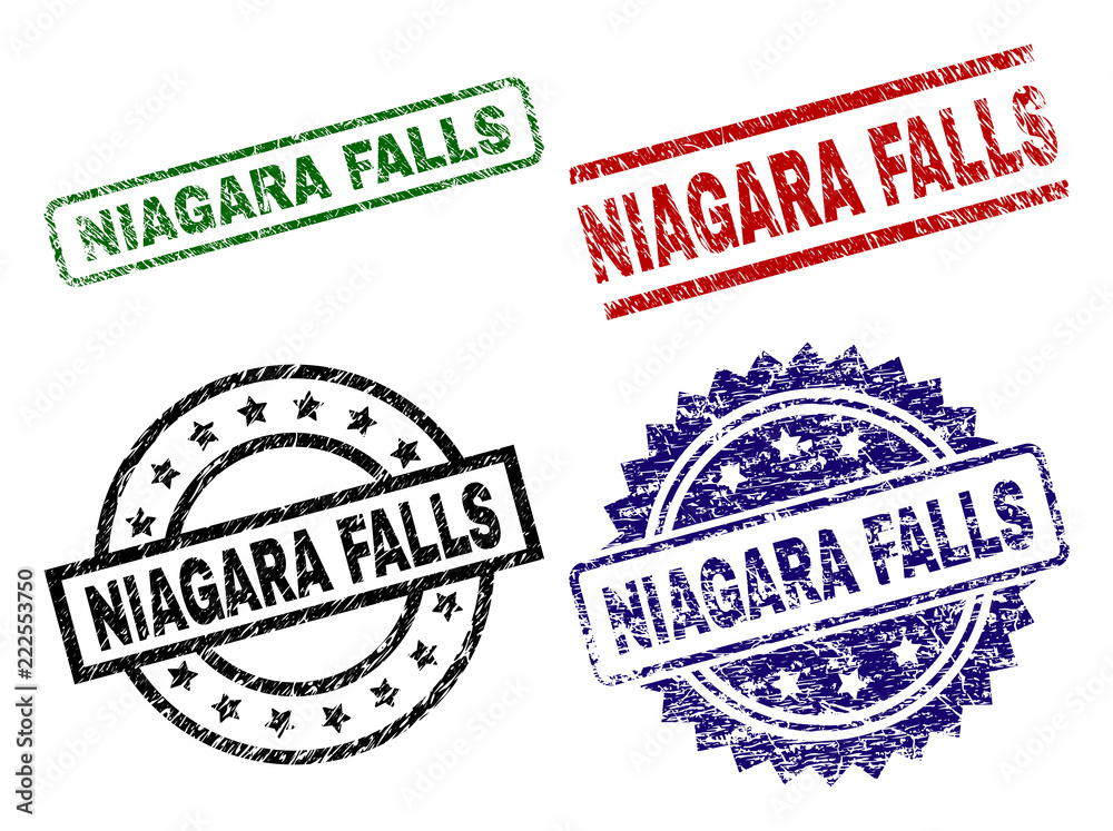 NIAGARA FALLS seal prints with distress texture. Black, green,red,blue vector rubber prints of NIAGARA FALLS label with dirty texture. Rubber seals with circle, rectangle, medal shapes. NIAGARA FALLS seal prints with distress texture. Black, green,red,blue vector rubber prints of NIAGARA FALLS label with dirty texture. Rubber seals with circle, rectangle, medal shapes.