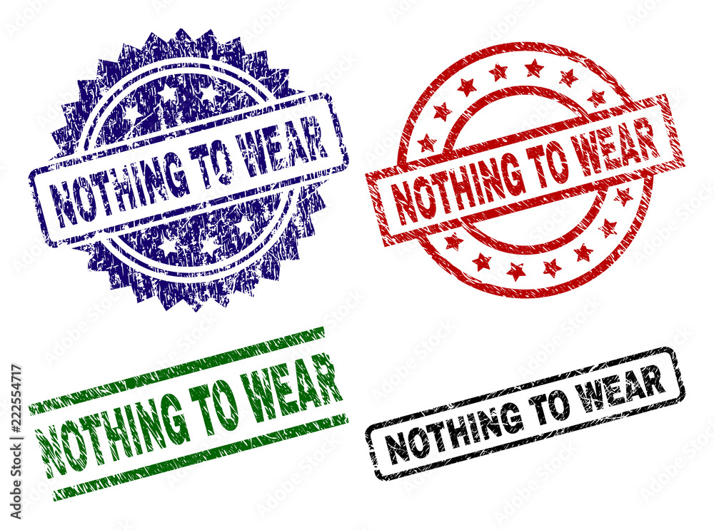 NOTHING TO WEAR seal prints with corroded texture. Black, green,red,blue vector rubber prints of NOTHING TO WEAR tag with corroded texture. Rubber seals with circle, rectangle, rosette shapes. NOTHING TO WEAR seal prints with corroded texture. Black, green,red,blue vector rubber prints of NOTHING TO WEAR tag with corroded texture. Rubber seals with circle, rectangle, rosette shapes.