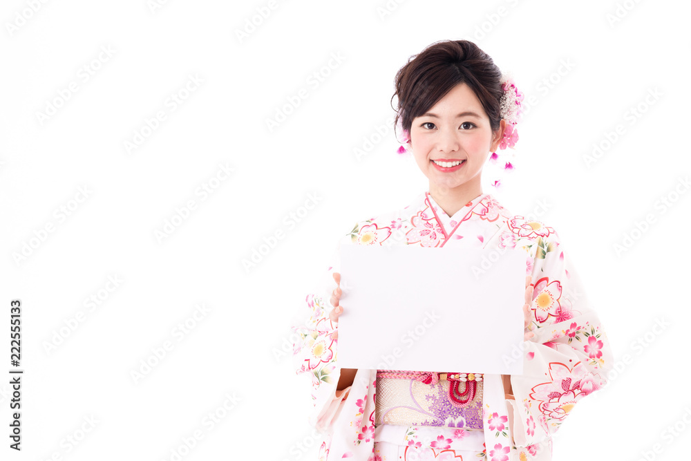 portrait of young asian woman wearing pink kimono on white background portrait of young asian woman wearing pink kimono on white background