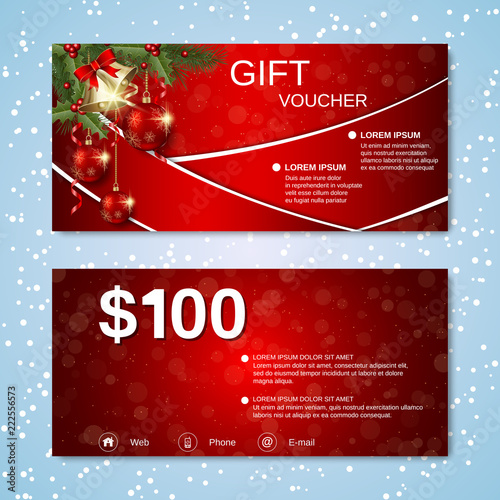 Christmas and New Year discount coupon, gift voucher, invitation card vector template