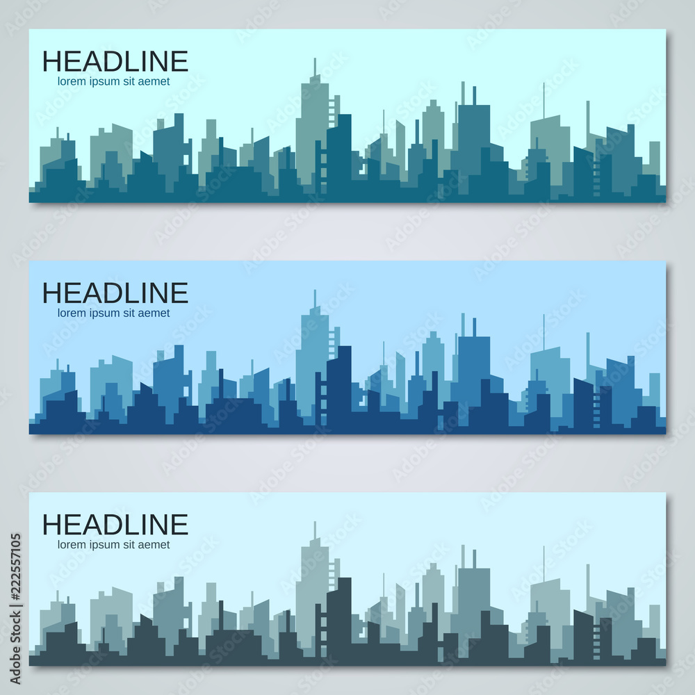 Big city silhouette vector banners collection