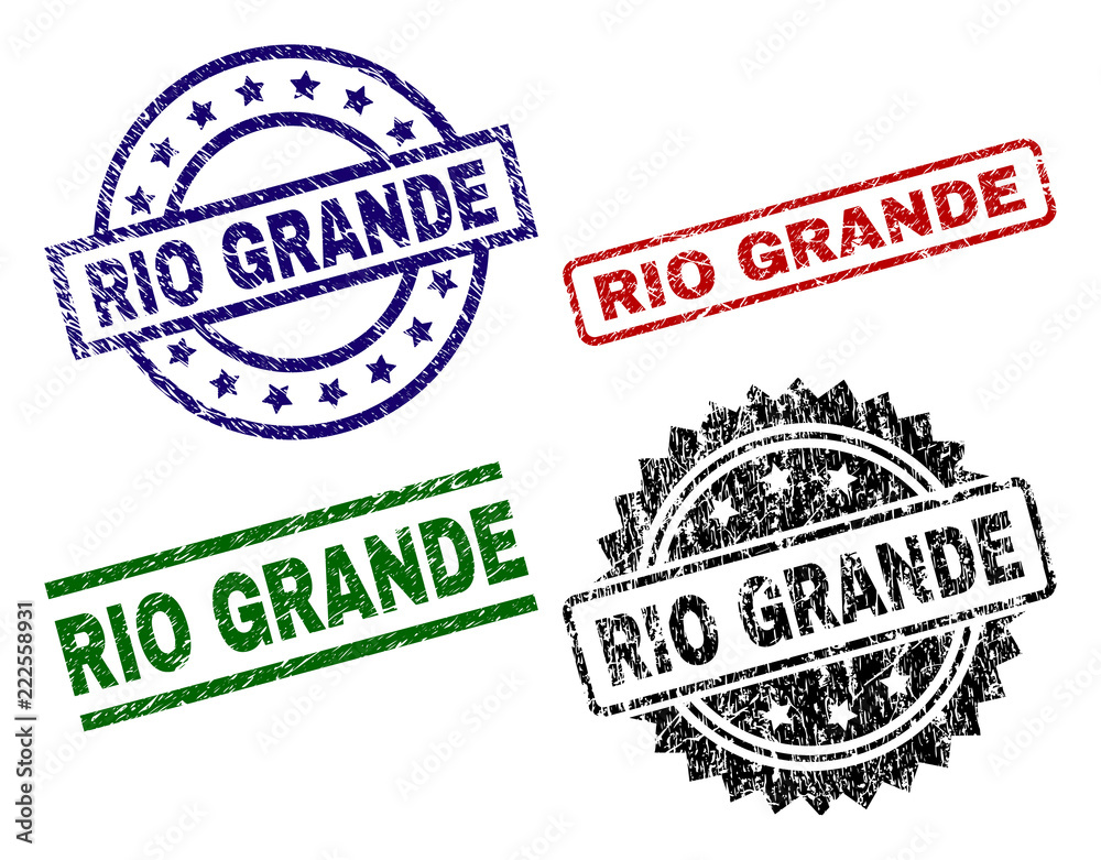 RIO GRANDE seal prints with distress style. Black, green,red,blue vector rubber prints of RIO GRANDE tag with corroded style. Rubber seals with round, rectangle, rosette shapes. RIO GRANDE seal prints with distress style. Black, green,red,blue vector rubber prints of RIO GRANDE tag with corroded style. Rubber seals with round, rectangle, rosette shapes.