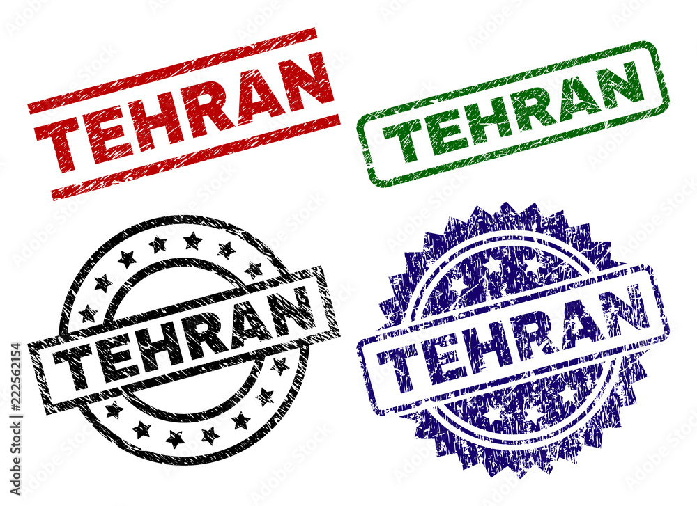 TEHRAN seal prints with damaged texture. Black, green,red,blue vector rubber prints of TEHRAN caption with scratched texture. Rubber seals with circle, rectangle, medal shapes. TEHRAN seal prints with damaged texture. Black, green,red,blue vector rubber prints of TEHRAN caption with scratched texture. Rubber seals with circle, rectangle, medal shapes.