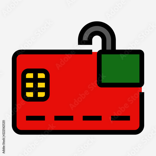 Coloured outline chip credit card is unlocked pixel perfect vector icon
