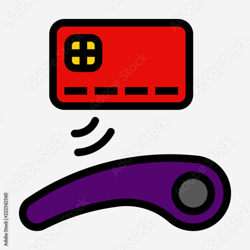 Coloured outline contactless payment by credit card pixel perfect vector icon