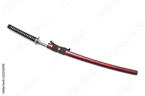 Japanese sword is drawing isolated in white background.