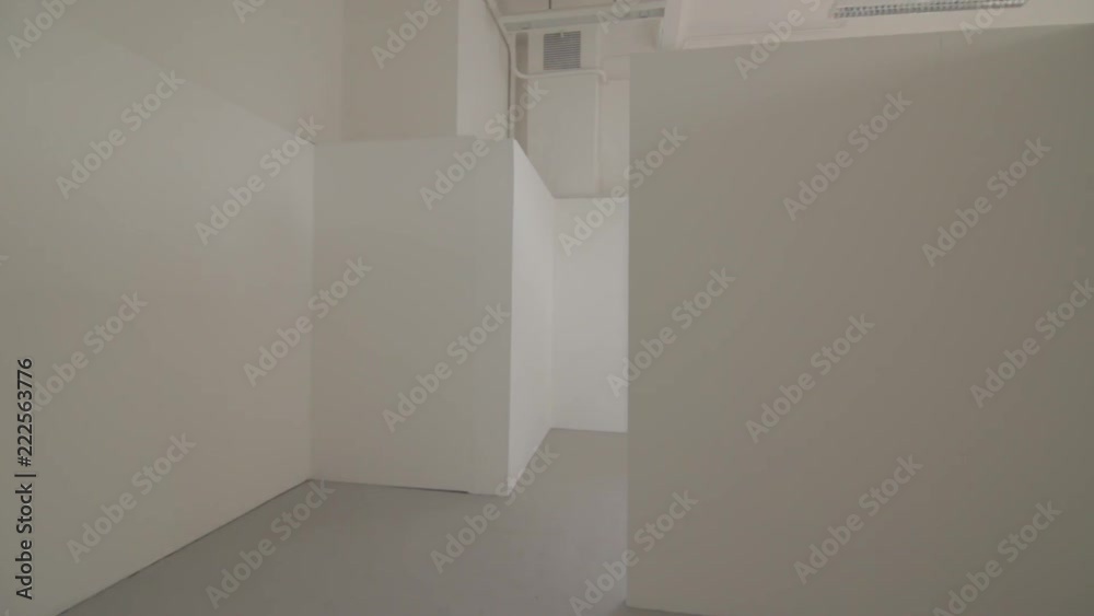 Walking through studio gallery exhibition space white walls Walking through studio gallery exhibition space white walls