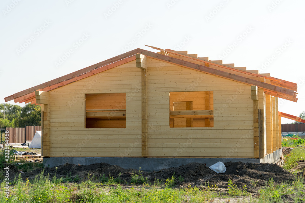 Construction of a wooden house of laminated veneer lumber. Construction of a wooden house of laminated veneer lumber.