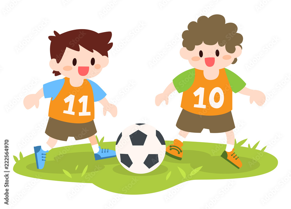 Children, Little Boys Playing Soccer, Football, Sport, Outdoor Illustration