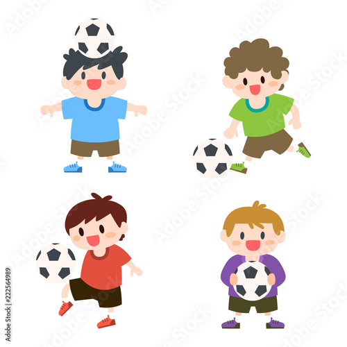 Children, Little Boys Playing Soccer, Football, Sport, Outdoor Illustration © Silvia