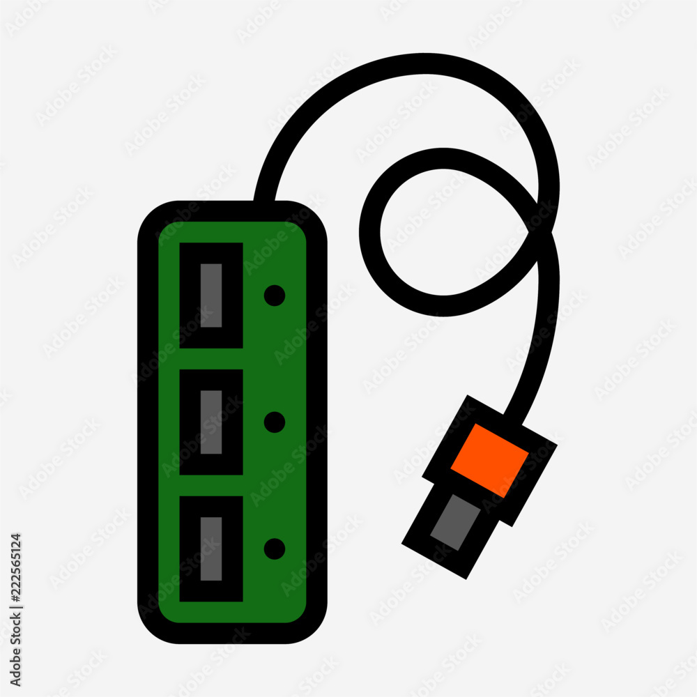 Coloured outline USB hub pixel perfect vector icon Coloured outline USB hub pixel perfect vector icon