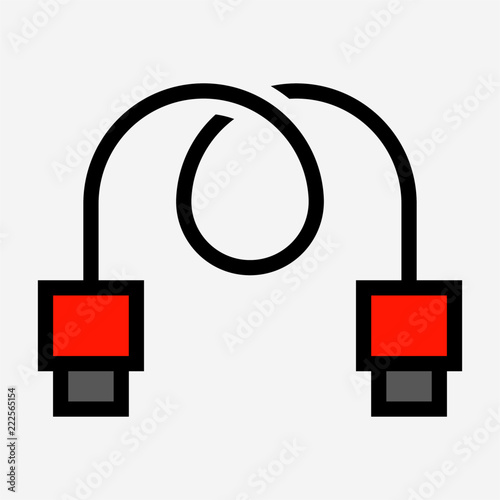 Coloured outline computer cable pixel perfect vector icon