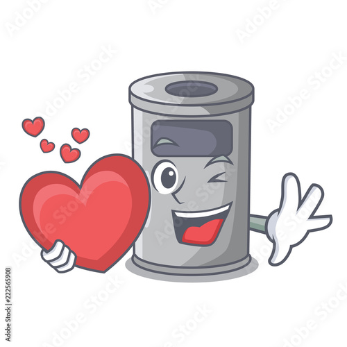 With heart cartoon steel trash can in the room