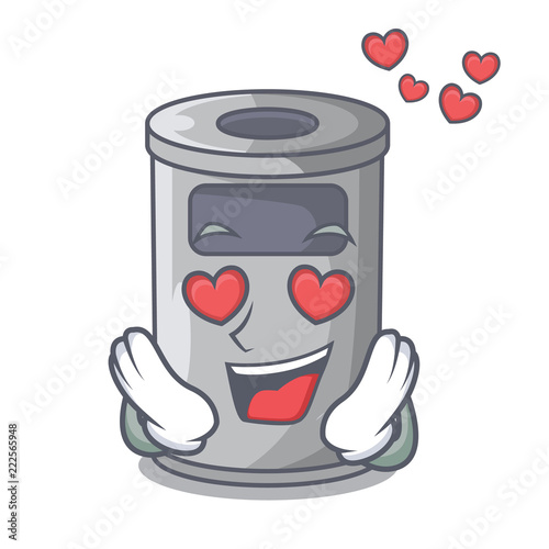 In love cartoon steel trash can in the room