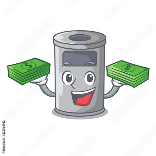 With money cartoon steel trash can in the room