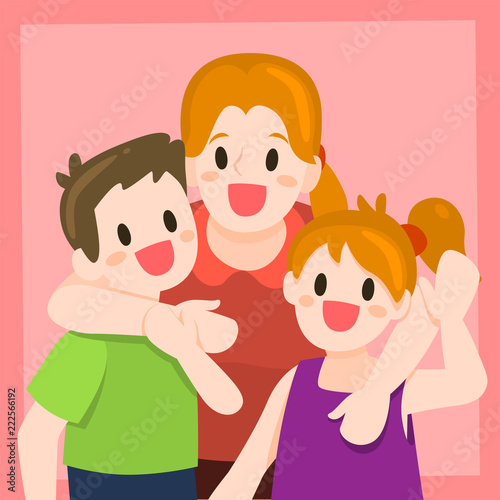 Mother and Children Illustration