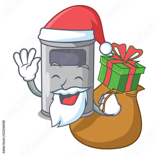 Santa with gift cartoon steel trash can in the office