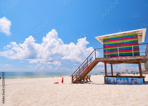 Lifeguard House on the beach of the Caribbean Sea, Playa delfines in Zona Hotelera, Cancun, Mexico, in September 7, 2018 photo