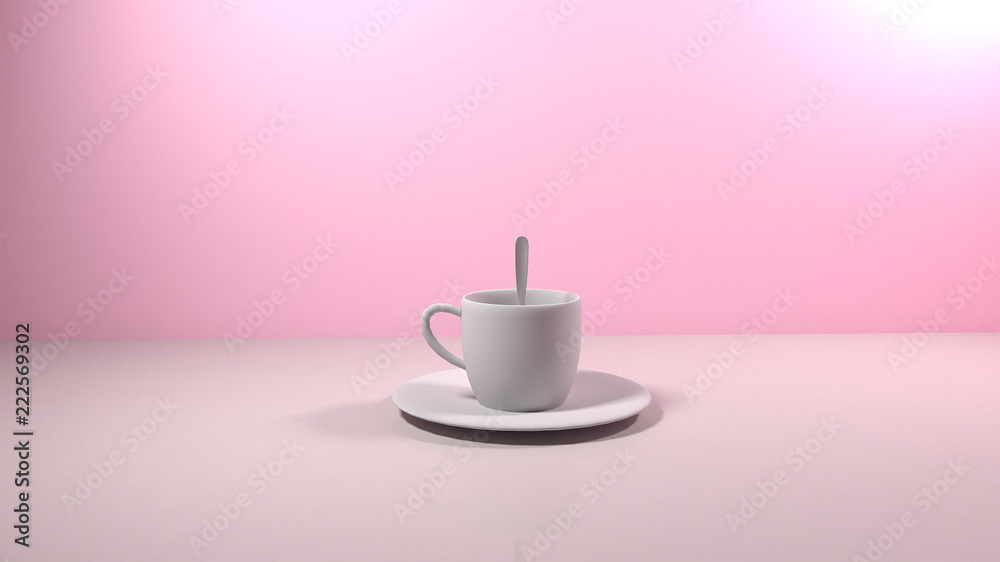 White coffee cup 3d render on pink background White coffee cup 3d render on pink background