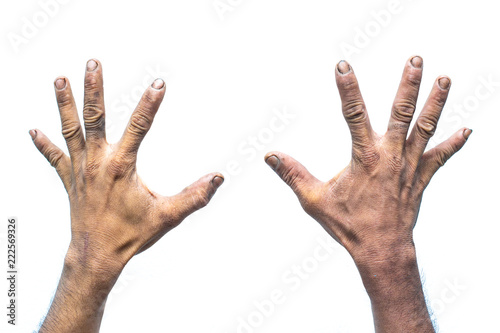 Dirty man's hand on a white background